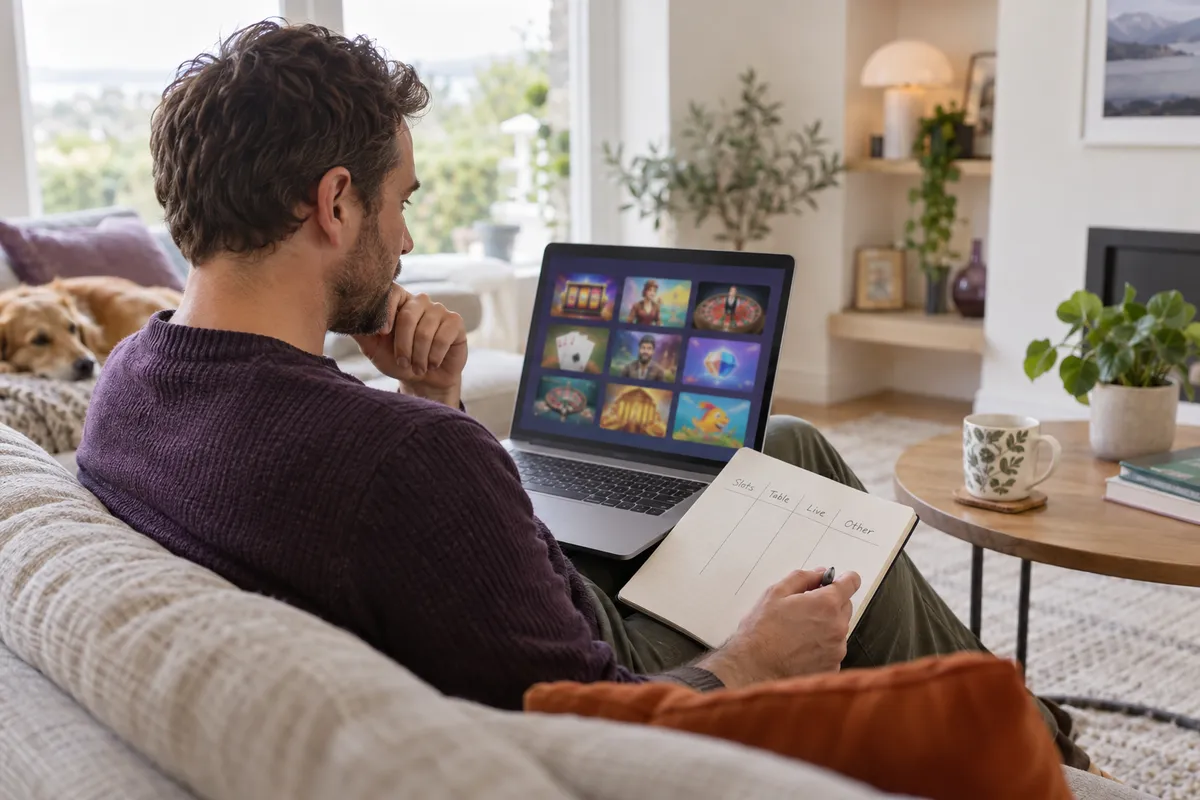Comparing game formats on a laptop in a bright room